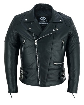 Black Classic Diamond Armoured Motorcycle Biker Leather Jackets Double Lining