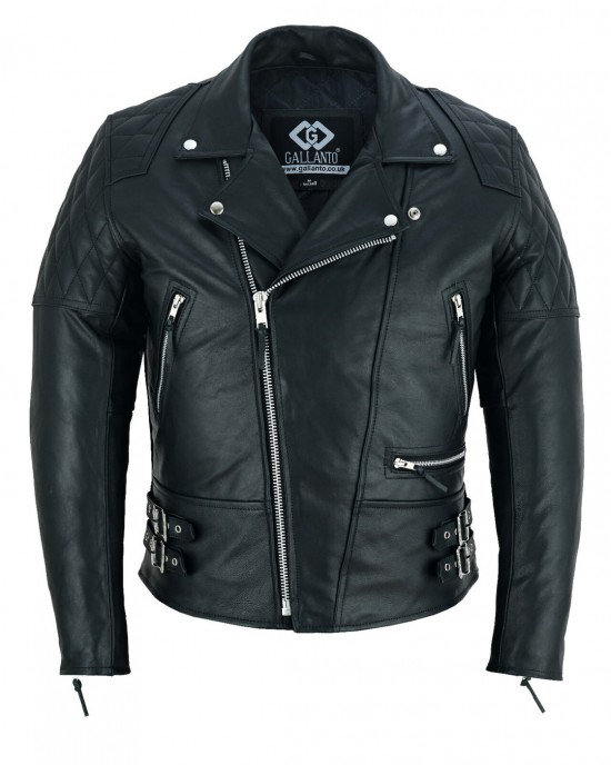 Black Classic Diamond Armoured Motorcycle Biker Leather Jackets Double Lining
