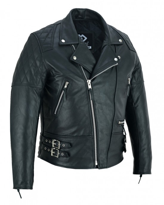 Black Classic Diamond Armoured Motorcycle Biker Leather Jackets Double Lining