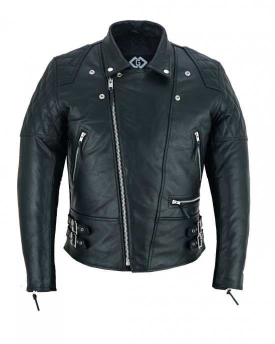 Black Classic Diamond Armoured Motorcycle Biker Leather Jackets Double Lining