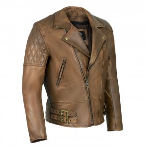 Vintage Tan Brown Classic Diamond Armoured Motorcycle Biker Leather Jackets