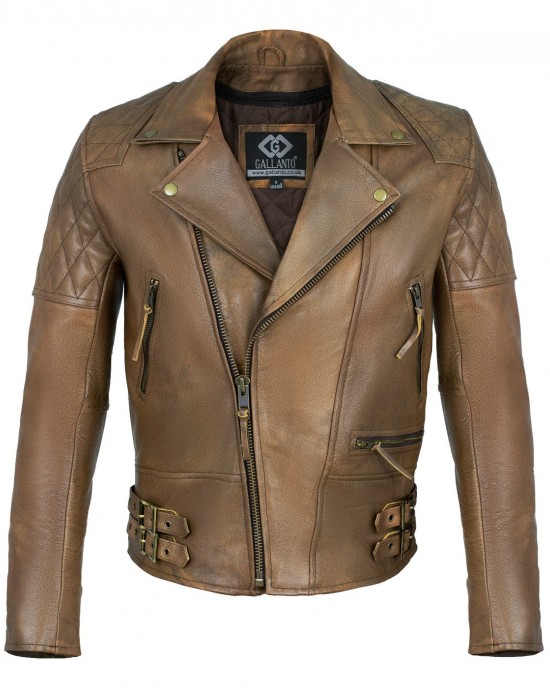 Vintage Tan Brown Classic Diamond Armoured Motorcycle Biker Leather Jackets