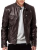 Men's Motorcycle Leather Jacket Pu Slim Fit Casual Biker Coat - Brown