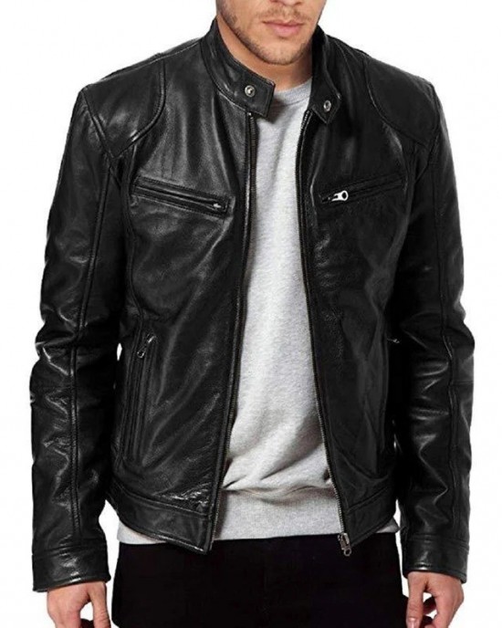 Men's Motorcycle Leather Jacket Pu Slim Fit Casual Biker Coat - Brown