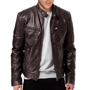 Men's Motorcycle Leather Jacket Pu Slim Fit Casual Biker Coat - Brown