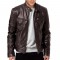 Men's Motorcycle Leather Jacket Pu Slim Fit Casual Biker Coat - Brown