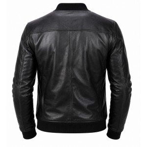 Men's Genuine Sheep Leather Jacket Black Slim Fit Biker Casual Cafe Racer Coat