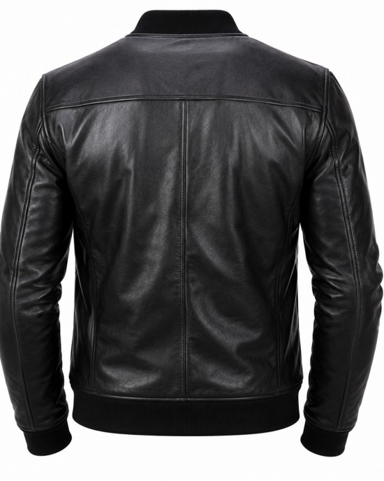 Men's Genuine Sheep Leather Jacket Black Slim Fit Biker Casual Cafe Racer Coat