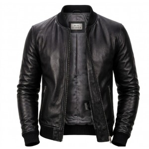 Men's Genuine Sheep Leather Jacket Black Slim Fit Biker Casual Cafe Racer Coat