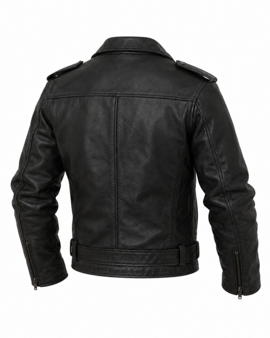 Handmade Mens Leather Jacket Vintage Style Black Biker Coat Plaid Lined