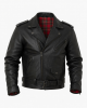 Handmade Mens Leather Jacket Vintage Style Black Biker Coat Plaid Lined