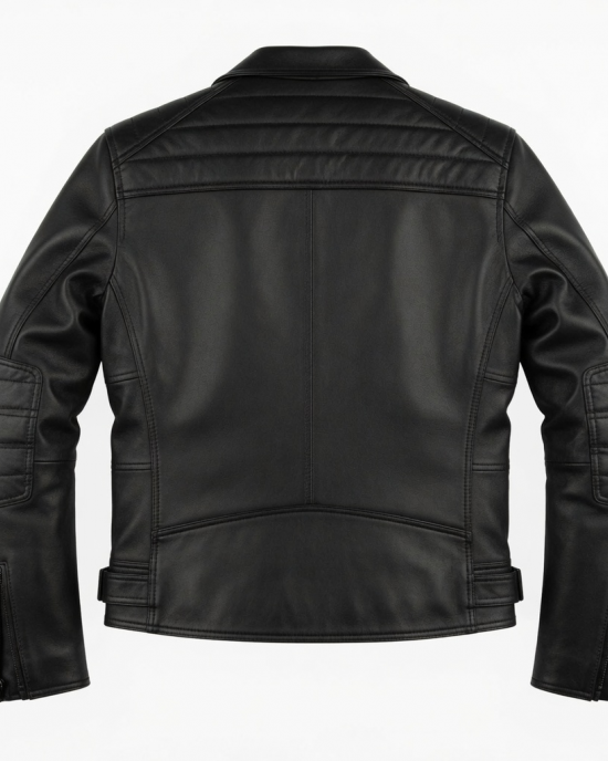 Men Genuine Lambskin Leather Motorcycle Slim Fit Black Biker Jacket