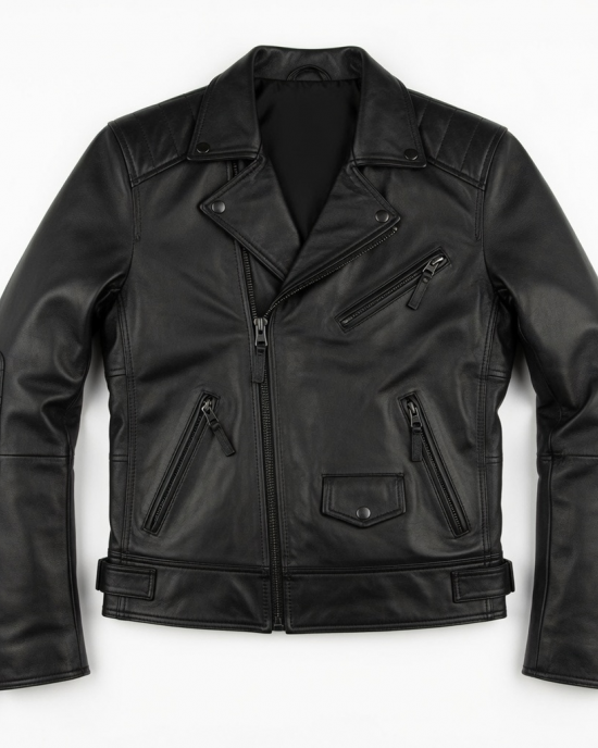 Men Genuine Lambskin Leather Motorcycle Slim Fit Black Biker Jacket