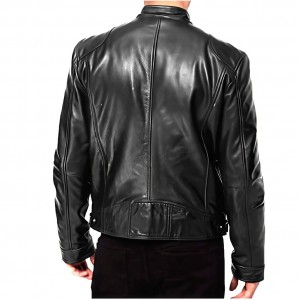 Cafe Racer Men's Motorcycle Leather Jacket Genuine Sheepskin Biker Black Jacket