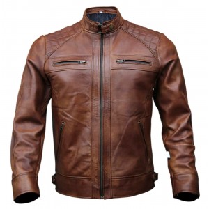 Café Racer Mens Lambskin Motorcycle Genuine Leather Jacket Black Brown Biker - BROWN