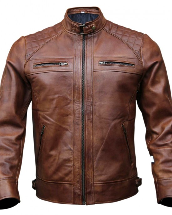 Café Racer Mens Lambskin Motorcycle Genuine Leather Jacket Black Brown Biker - BROWN
