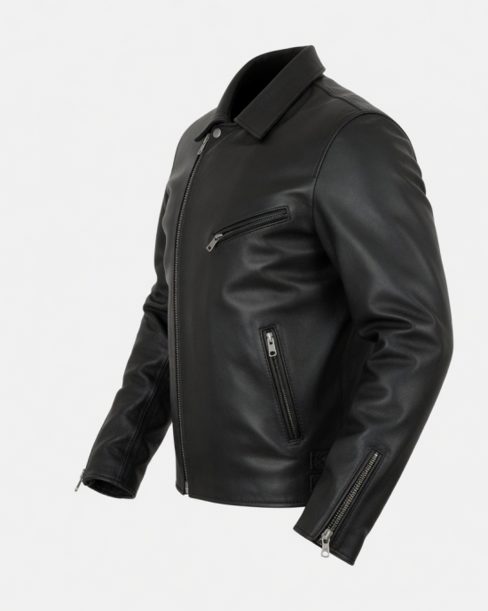 Men Black Leather Jacket Coat Motorcycle Biker Slim Fit Outwear Jackets