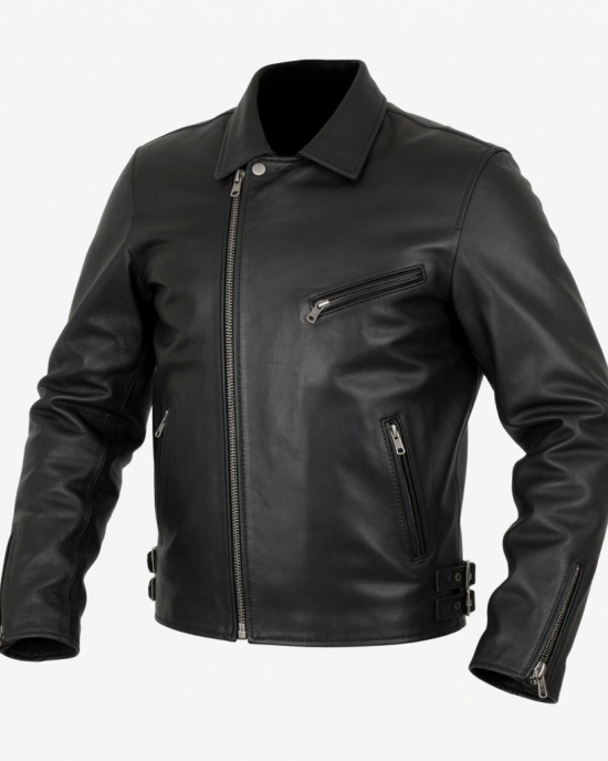Men Black Leather Jacket Coat Motorcycle Biker Slim Fit Outwear Jackets