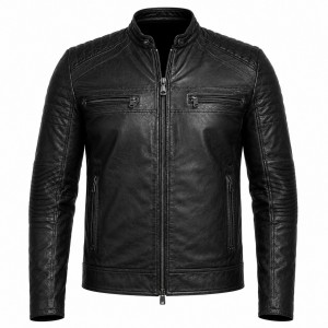 Men's Genuine Sheepskin Leather Motorcycle Jacket Vintage Cafe Racer Biker Black - BROWN