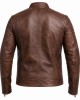 Men's Genuine Sheepskin Leather Motorcycle Jacket Vintage Cafe Racer Biker Black - BROWN