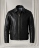 Men's Black Lambskin Leather Bomber Biker Jacket Classic Zip Front Casual Coat