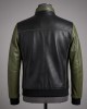 Men's Black Olive Lambskin Leather Quilted Bomber Jacket Biker Style Zip Up Coat