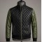 Men's Black Olive Lambskin Leather Quilted Bomber Jacket Biker Style Zip Up Coat