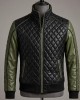Men's Black Olive Lambskin Leather Quilted Bomber Jacket Biker Style Zip Up Coat
