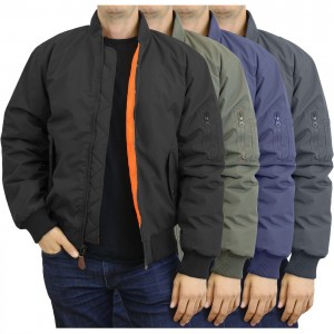 Mens Heavy Weight MA-1 Flight Bomber Jacket Full Zip Outerwear Coat Colors Nwt - Black