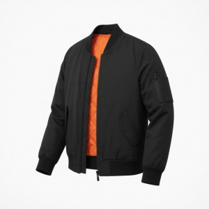 Mens Lightweight MA-1 Flight Jacket Bomber Warm Polyester Full Zip Coat New - Black