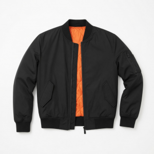 Mens Lightweight MA-1 Flight Jacket Bomber Warm Polyester Full Zip Coat New - Black