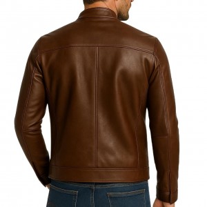 Men's Brown Genuine Leather Cafe Racer Jacket Slim Fit Biker Motorcycle Coat