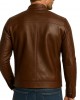 Men's Brown Genuine Leather Cafe Racer Jacket Slim Fit Biker Motorcycle Coat