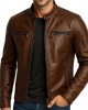 Men's Brown Genuine Leather Cafe Racer Jacket Slim Fit Biker Motorcycle Coat