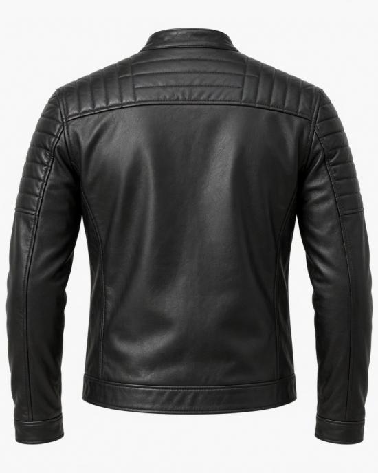 Genuine Leather Jacket Men's Black Slim Fit Motorcycle Biker Cafe Racer Coat