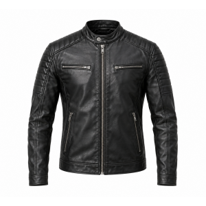 Genuine Leather Jacket Men's Black Slim Fit Motorcycle Biker Cafe Racer Coat