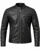 Genuine Leather Jacket Men's Black Slim Fit Motorcycle Biker Cafe Racer Coat