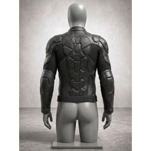Men's Black Tactical Armor Style Leather Jacket Motorcycle Biker Slim Fit Coat