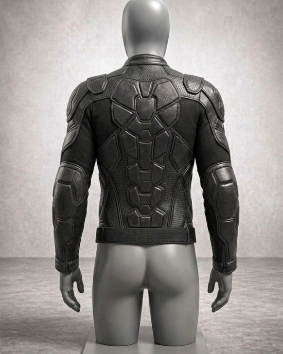 Men's Black Tactical Armor Style Leather Jacket Motorcycle Biker Slim Fit Coat