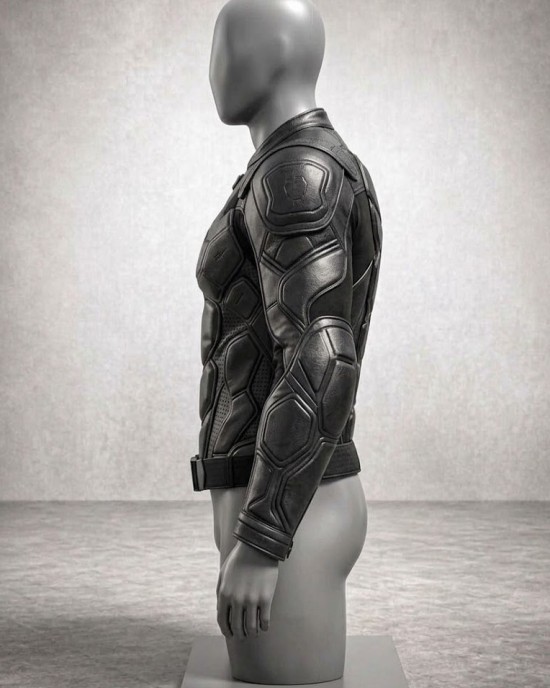Men's Black Tactical Armor Style Leather Jacket Motorcycle Biker Slim Fit Coat
