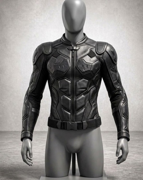Men's Black Tactical Armor Style Leather Jacket Motorcycle Biker Slim Fit Coat