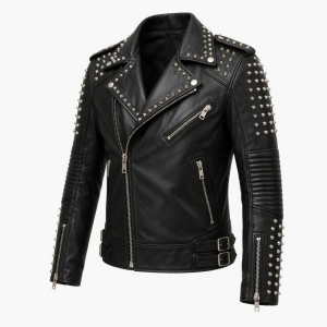 Men's Black Studded Leather Biker Jacket Punk Motorcycle Rock Gothic Coat