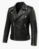 Men's Black Studded Leather Biker Jacket Punk Motorcycle Rock Gothic Coat