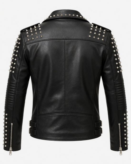Men's Black Studded Leather Biker Jacket Punk Motorcycle Rock Gothic Coat