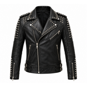 Men's Black Studded Leather Biker Jacket Punk Motorcycle Rock Gothic Coat