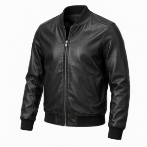 Men's Genuine Leather Jacket Zip-Up Classic Bomber Casual Biker Coat Outerwear - Black