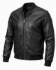 Men's Genuine Leather Jacket Zip-Up Classic Bomber Casual Biker Coat Outerwear - Black