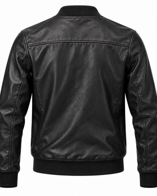 Men's Genuine Leather Jacket Zip-Up Classic Bomber Casual Biker Coat Outerwear - Black