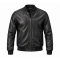 Men's Genuine Leather Jacket Zip-Up Classic Bomber Casual Biker Coat Outerwear - Black
