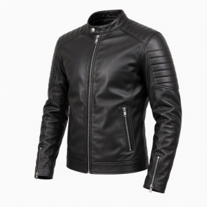 Men's Genuine Lambskin Leather Jacket Black Slim Fit Cafe Racer Biker Motorcycle